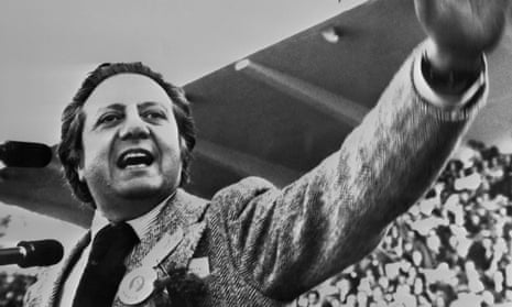 Mário Soares addressing the crowds in Lisbon in April 1975, a year after the carnation revolution that saw the overthrow of the dictator Marcelo Caetano.