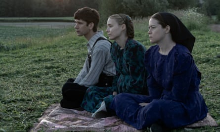 Ben Whishaw, Rooney Mara and Claire Foy as Salome in director Sarah Polley’s Women Talking.