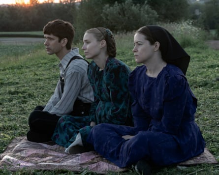 Ben Whishaw as August, Rooney Mara as Ona and Claire Foy as Salome in Women Talking.