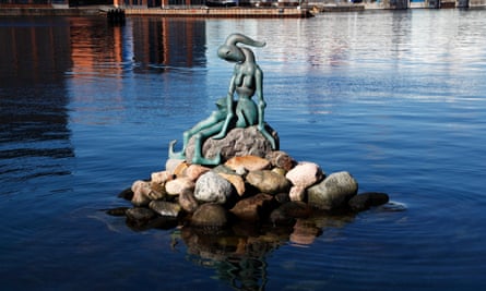 The Genetically Modified Little Mermaid at Pakhuskaj west of Langelinie on a sunny spring day.