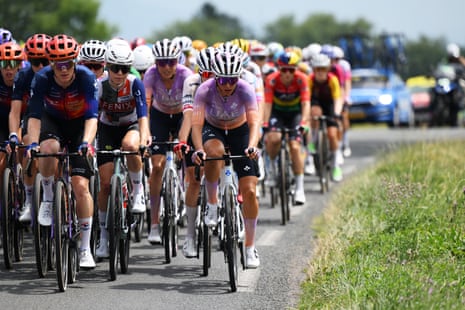 Lily Williams of United States and Team Human Powered Health and Silvia Persico of Italy and UAE Team ADQ prior to the 5th Tour de France Femmes 2026