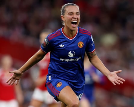 Manchester United’s Julia Zigiotti Olme celebrates scoring against Arsenal.