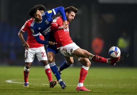 Ipswich’s Andre Dozzell struggles to find a way through against Charlton on Saturday.