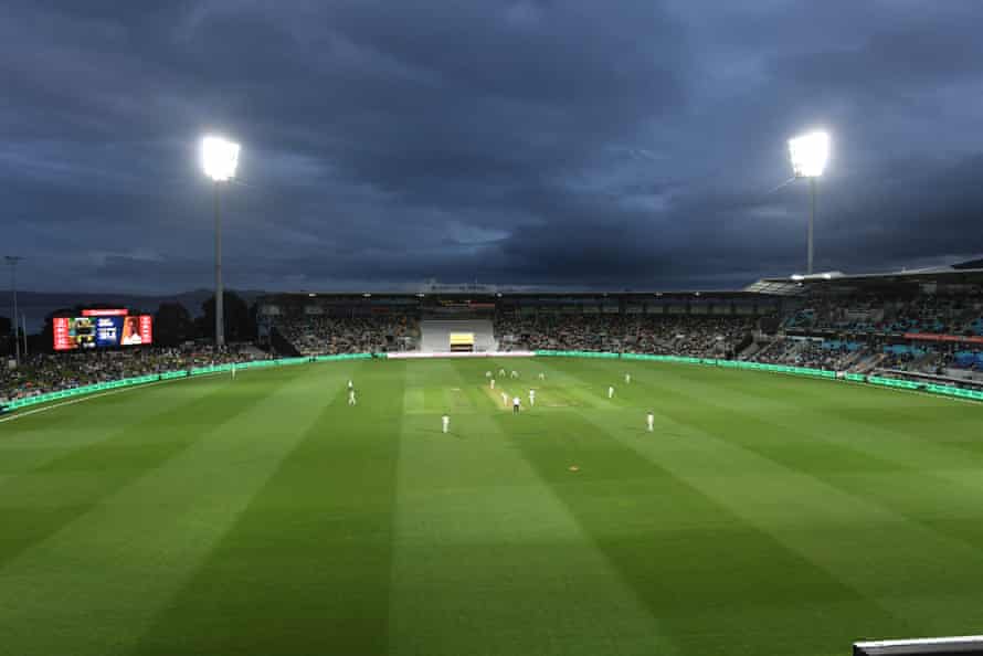 A general view of playing under the lights on the first day.