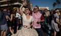 SPAIN-MUSIC-ROCKABILLY-FESTIVAL<br>A couple dressed in fifties-style outfits dance during the 29th Rockin' Race Jamboree International Festival in Torremolinos, southern Spain, on February 4, 2023. (Photo by JORGE GUERRERO / AFP) (Photo by JORGE GUERRERO/AFP via Getty Images)