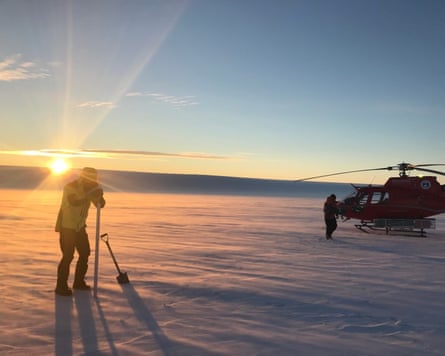 Dr Ben Galton-Fenzi looks out over the Antarctic ice sheet.