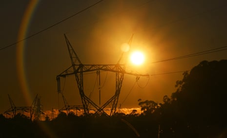 Electricity transmission lines at sunset