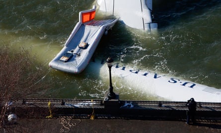 US Airways flight 1549 floats in the Hudson River