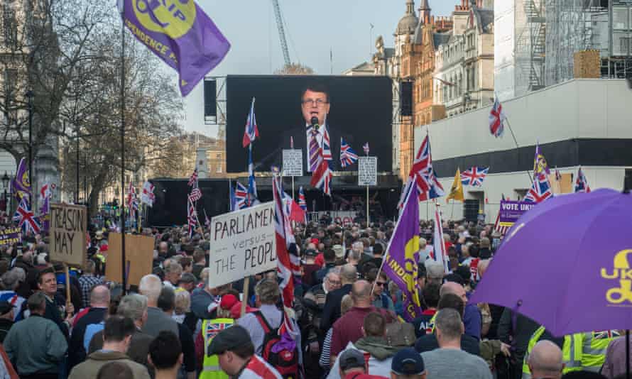 Pro-Brexit supporters rally near the Houses of Parliament on Friday 29 March.