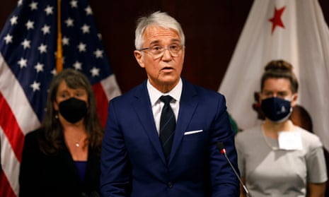 Los Angeles district attorney George Gascon speaks at an end-of-year press conference in 2021.