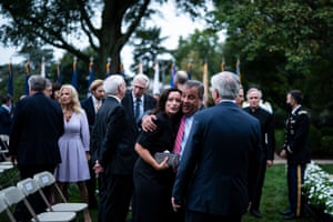 Chris Christie greets others after President Donald J. Trump spoke with Judge Amy Coney Barrett during a ceremony to announce Barrett as his nominee to the Supreme Court in the Rose Garden at the White House on Saturday, Sept 26, 2020 in Washington, DC.