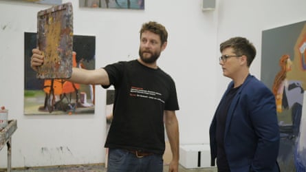 Artist Ben Quilty with Hannah Gadsby in her new ABC documentary series, Nakedy Nudes.