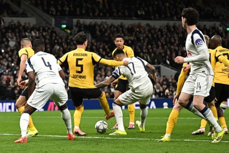 Tottenham Hotspur's Cristian Romero fires home with his right foot to open the scoring.