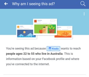 Screenshot from the Facebook app showing ad targeting information