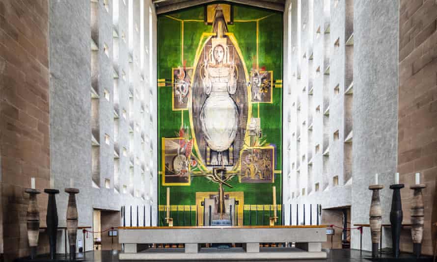 Coventry Cathedral Tapestry - tapestry of Christ in Glory by Graham Sutherland hung when the cathedral was consecrated in 1962.PP5XTA Coventry Cathedral Tapestry - tapestry of Christ in Glory by Graham Sutherland hung when the cathedral was consecrated in 1962.