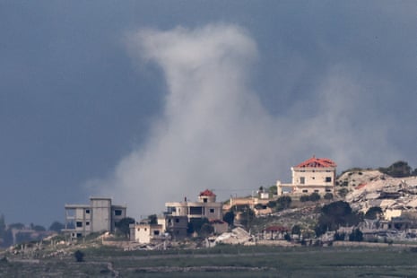 Smoke rises after an explosion in Lebanon, as seen from Israel on 3 May 2026.