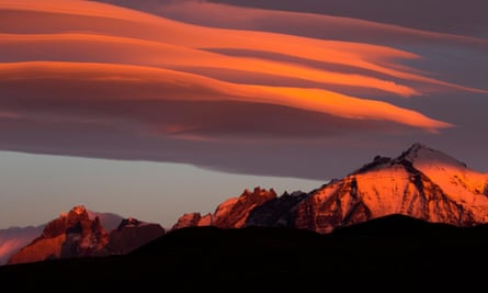 Clouds at sunrise over Torres del Paine national park