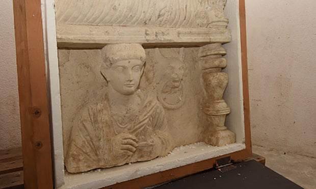 A funeral bas-relief from Palmyra in Syria discovered during a custom control on April 2013 in the free ports of Geneva. 