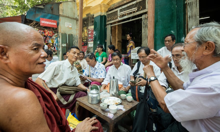 Authors, poets, and cartoonists meet in tea house on Merchant Street in downtown Yangon