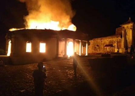 Milot Church on fire, 2am local time on 13 April 2020.