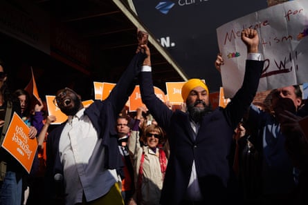 Jagmeet Singh, leader of the New Democratic Party, greets supporters at a campaign rally.