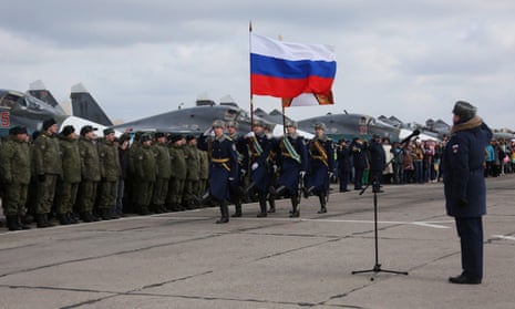 A parade at a Russian airbase after the return of warplanes and personnel from Syria