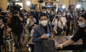 Maria Ressa, editor and CEO of Rappler, leaves a regional trial court after being convicted for cyberlibel on 15 June 2020 in Manila, the Philippines