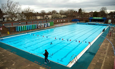 Pre-opening cleaning of Charlton Lido, in south London.