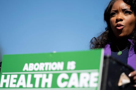 US Representative Jasmine Crockett speaks during a news conference calling for equal abortion access on Capitol Hill on 19 April.