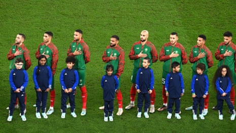 Morocco line up for their anthem.