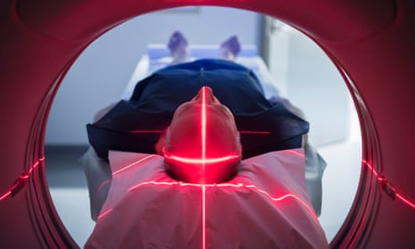 A person undergoing an MRI scan