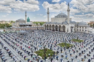 Muslims perform Friday prayers while maintaining social distance and getting used to living with Coronavirus. Konya, Turkey