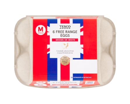 A box of 6 Medium sized Tesco Free Range Eggs