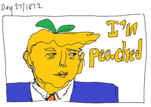 Donald Trump with leaves growing out of his head and text reading 'I'm peached'