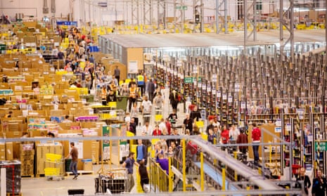 Workers at the Amazon fulfilment centre outside Peterborough. 