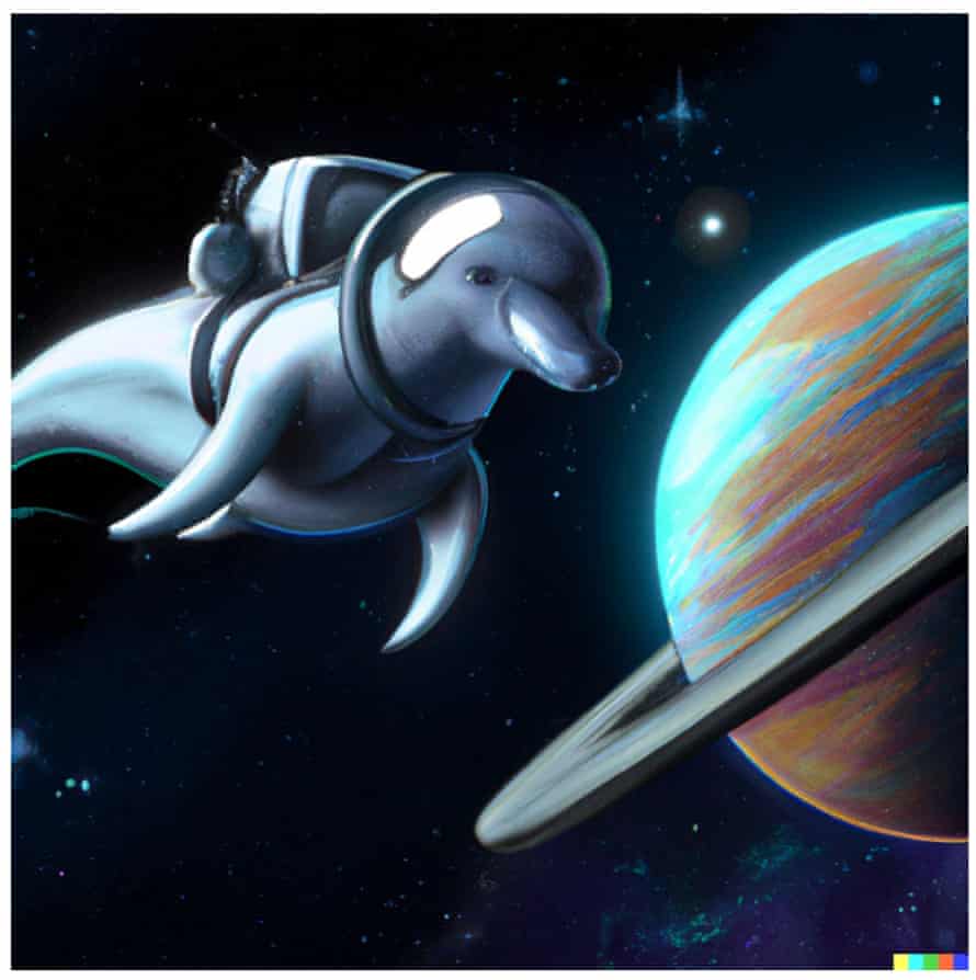 “a dolphin in an astronaut suit on saturn, artstation”, generated by DALL•E 2