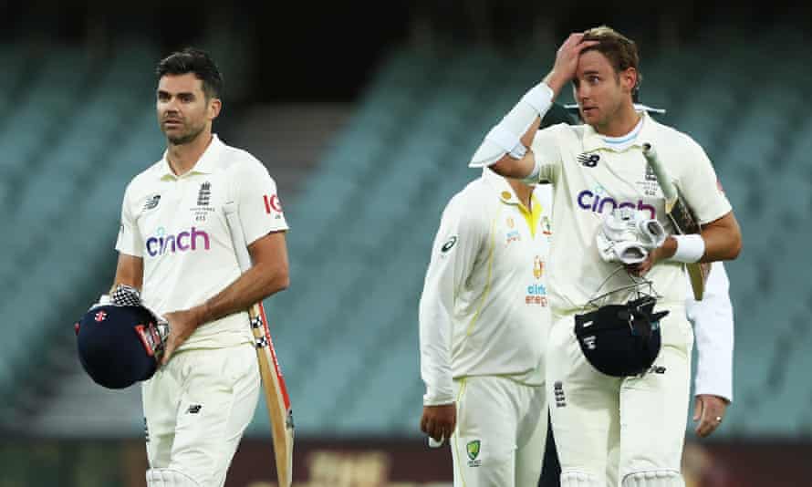 Jimmy Anderson (left) and Stuart Broad, recalled for Adelaide after missing Brisbane, were left to try and save the match in the final session.