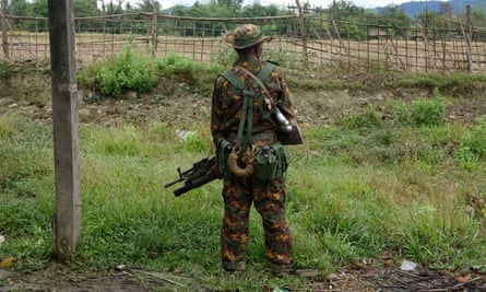 A soldier stand guards in Maungdaw township, Rakhine state, western Myanmar.
