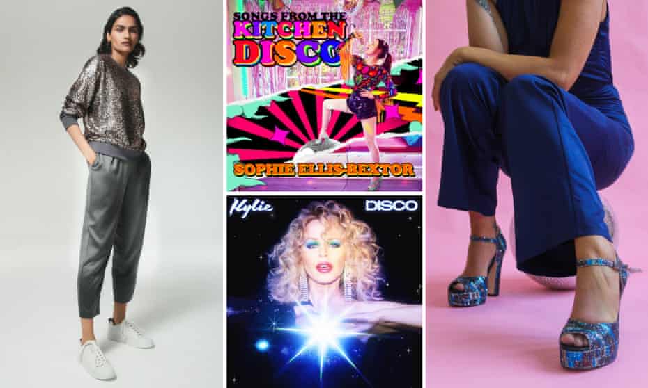 From left clockwise: the John Lewis two-piece, Sophie Ellis-Bextor’s new album, Terry de Havilland’s Disco collection and Kylie Minogue’s Disco cover