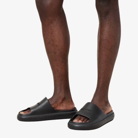 AllSaints Dune slip-on logo sliders.