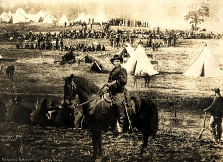 Sepia image of General Ulysses S Grant sitting on a horse at City Point