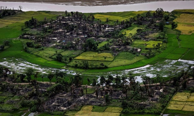 The remains of a burned Rohingya village seen from the air