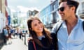 UK, London, Portobello Road, portrait of happy couple<br>London, Uk, couple having fun at Portobello Road Market