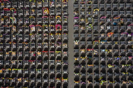 An aerial view of graves at a cemetery in Dagantangcun, 30km east of Beijing