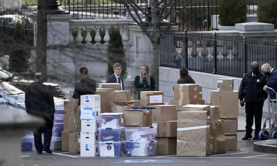 Stacks of boxes taken out of the White House complex on Thursday