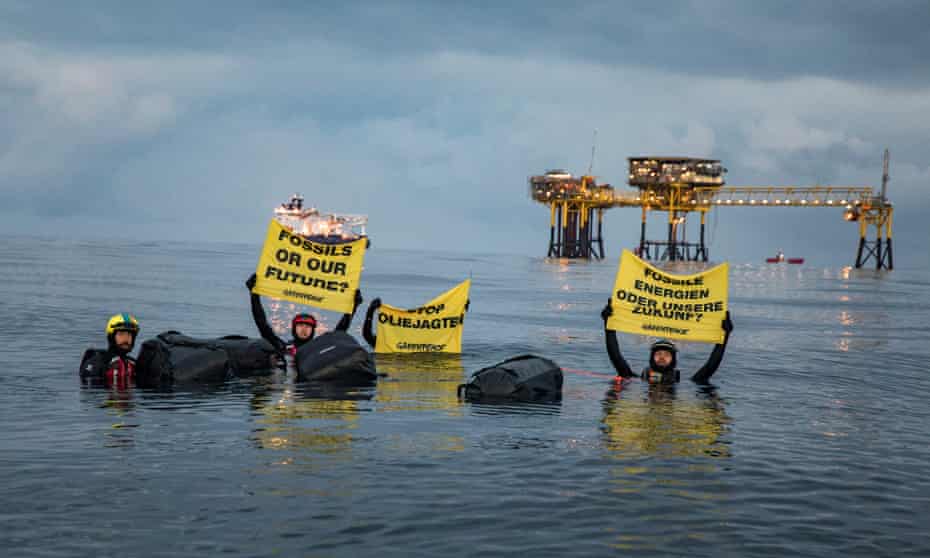 Greenpeace activists protest against new oil and gas exploration in Denmark’s Dan oilfield in the North Sea last summer.