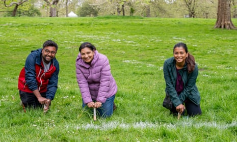 Wildflower planting by volunteers in Green Park. Vignesh Venkataraman, Usha Venkataraman, and Lahari Ramuni