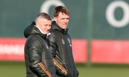 Darren Fletcher alongside Ole Gunnar Solskjær during a Manchester United training session in January. The former midfielder has been promoted from first-team coach to Technical Director