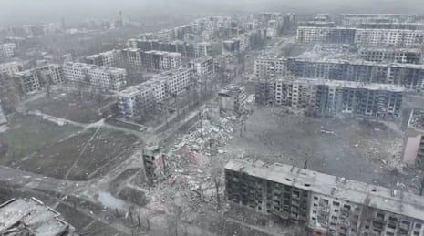 A drone view shows damaged buildings in Myrnohrad in the Donetsk Region. This image was obtained from a video released on 15 December 2025 but the date when the video was filmed could not be independently verified.