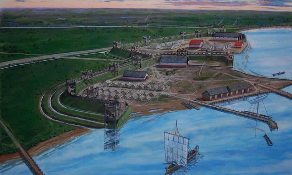 An illustration of the first Roman fort in Velsen. Archaeological evidence was first uncovered in 1945 by schoolchildren who found shards of pottery in an abandoned German anti-tank trench.